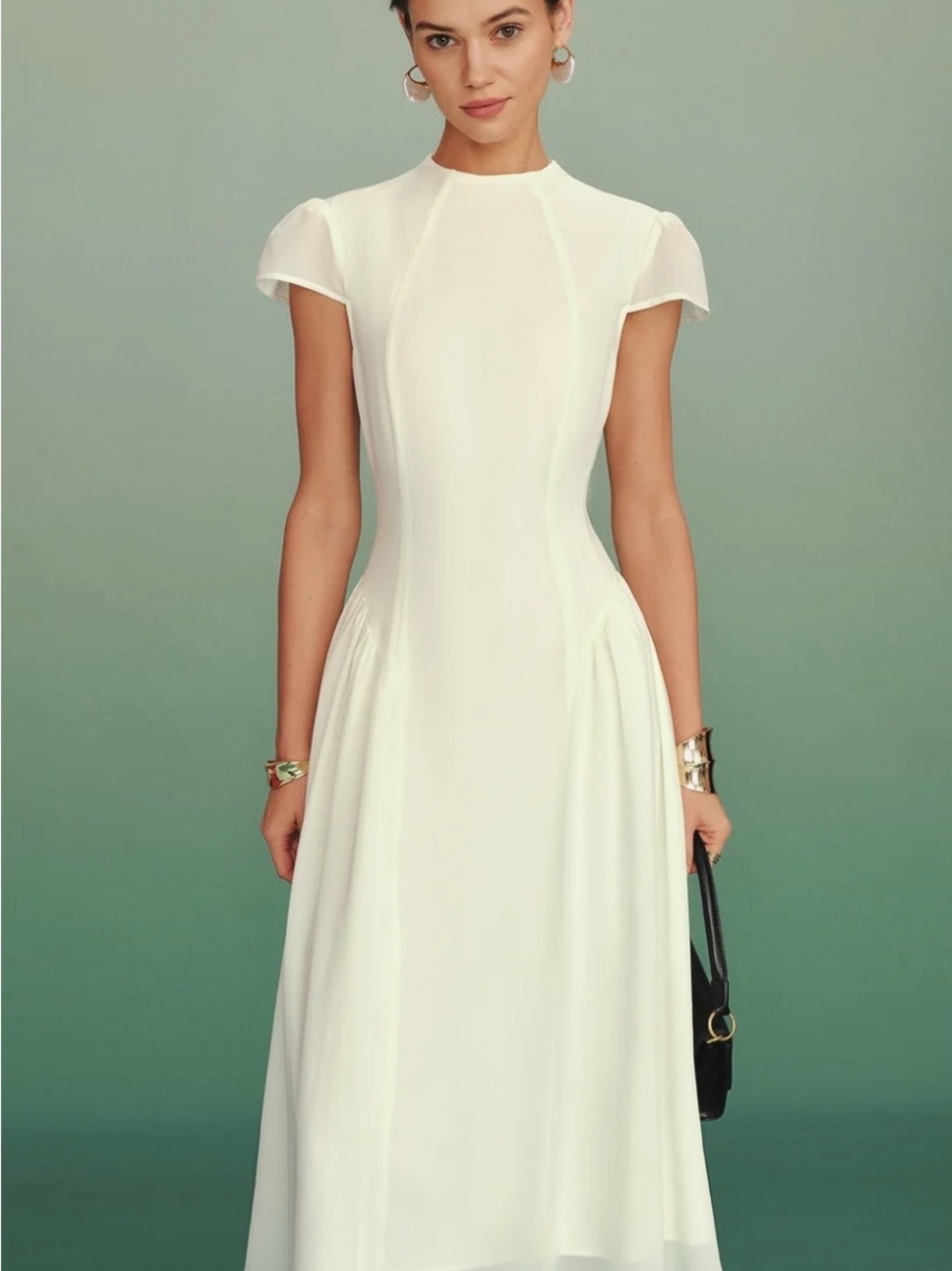 RIHOAS White Maxi Dress with Cap Sleeves